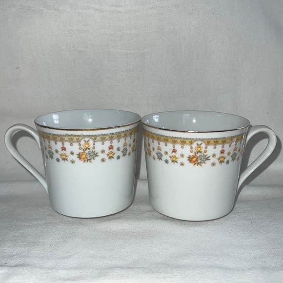Garden Bouquet fine china set of 2 coffee cup glasses pre loved floral gold trim - Picture 11 of 11
